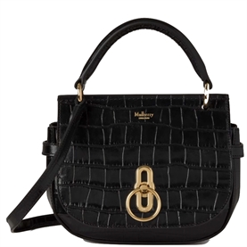 Mulberry Small Amberley Satchel Top Handle Black Shiny Small Croc